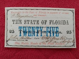 1863 State Of Florida 25 Cent Note - Obsolete Note
