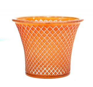 Large Czechoslovakian Glass Mid - Century Vase,  Orange To Clear Diamond Pattern