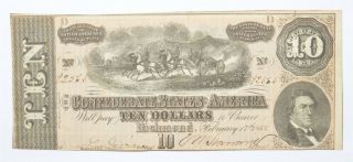 Civil War 1864 $10 C.  S.  A.  Over 150 Years Old Horse Blanket Note 216