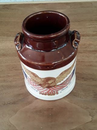 Mccoy 330 Carved Wooden Eagle Jar Spirit Of 76 Usa Pottery Vintage 4 1/2