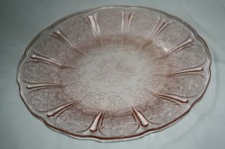 Set Of 4 Pink Depression Glass Etched Dinner Plates 9 " Diameter