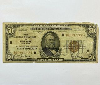 1929 The Federal Reserve Bank Of York,  50$ Bill.  Nr.