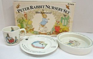 Vintage Wedgwood Peter Rabbit 3 - Pc Nursery Dish Set Children 