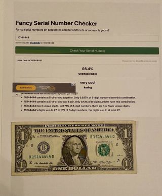 Fancy Serial Number $1 Bill