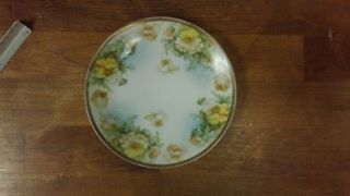 Prussia Royal Rudolstadt Hand Painted Plate White Roses,  7.  75 " With Gold Rim