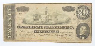 Civil War 1864 $20 C.  S.  A.  Over 150 Years Old Horse Blanket Note 183