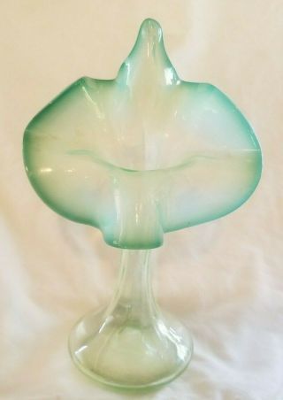 Vaseline Blue Green Opalescent Jack In The Pulpit Jip Hand Blown Glass Vase