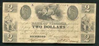 1862 $2 Two Dollars Bank Of Virginia Richmond,  Va Obsolete Currency Note