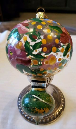 Mackenzie Childs Painted Glass Christmas Ornament.  Hand Blown Bulb&drop & Flowers