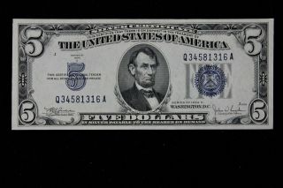 $5 1934c Gem Cu Blue Seal Silver Certificate Q34581316a Five Dollar Series C