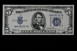 $5 1934c Gem Cu Blue Seal Silver Certificate Q34581317a Five Dollar Series C
