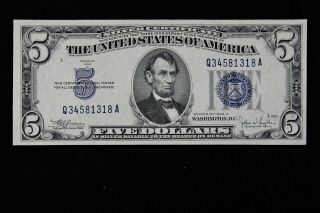 $5 1934c Gem Cu Blue Seal Silver Certificate Q34581318a Five Dollar Series C
