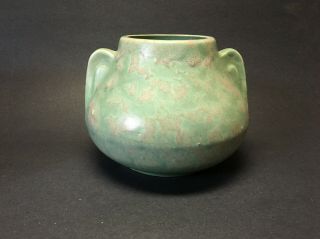 Vintage Brush Mccoy Art Pottery Mottled Green & Brown Ear Handled Vase