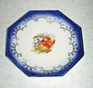 Antique 1900 - 1916 Flow Blue Plate La Francaise By French China Fruit & Gold Trim