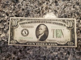 1934 A $10 Green Seal Ten Dollar Bill Federal Reserve Note