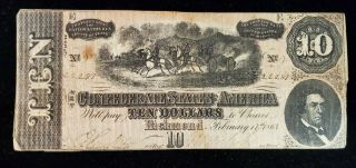 1864 Confederate States $10 Large Note Csa
