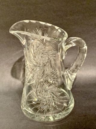 Vintage American Brilliant Abp Cut Crystal Glass Pitcher,  Pinwheel And Stars