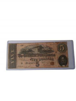 $5 The Confederate States Of America Note Richmond Confederate Currency 1864