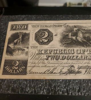 The Republic Of Texas 1841 Two Dollar Bank Note rp Shipps With Ups 2