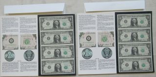 2 - 1985 $1 One Dollar Uncut Bills (4) Sheet W/ Folder Bureau Of Engraving
