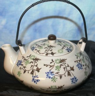 Pier 1 Mandarin Teapot,  4 Tea Cups Cobalt Blue and White Porcelain Tea Set 3