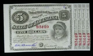 1876 The States Of Louisiana Baby Bond Unc United States Obsolete Note Currency