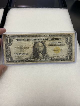 1935 Series A Yellow Seal $1 Bill - Us Currency North Africa Issue One Dollar