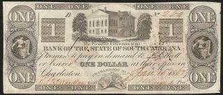 Au 1861 $1 Dollar Bill South Carolina Bank Note Large Currency Old Paper Money