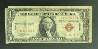One Dollar Bill Hawaii Silver Certificate Series 1935 A $1 Usd Red Seal