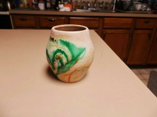 Vintage Southwestern Art Pottery Vase Hand Turned Salmon Color With Greens,  Ora