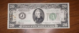 $20 Twenty Dollar Bill 1934 Federal Reserve Note Mule Kansas City