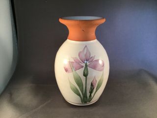 Vintage Studio Art Emerson Creek Red Clay Pottery Vase Iris Floral Hand Painted