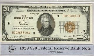 1929 $20 Federal Reserve Note St.  Louis - Brown Seal