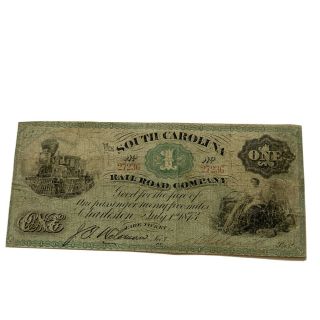 1873 South Carolina Rail Road Company $1 Obsolete Currency 1 Passenger 25 Miles