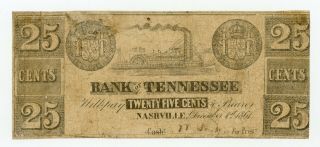 1861 25c The Bank Of Tennessee - Nashville,  Tennessee Note Civil War Era W/ Ship