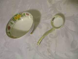 Antique Early 1900’s Hand Painted Nippon - Small Porcelain Footed Bowl W Spoon –