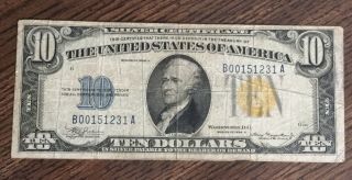 1934 A $10 Silver Certificate Yellow Seal,  Ww2 North Africa
