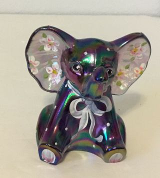 Fenton Purple Carnival Glass Hand Painted Elephant