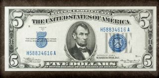 1934 - A $5 Five Dollars Blue Seal Silver Certificate Gem Uncirculated