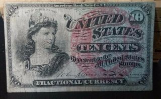 1863 United States 10c Ten Cents Fractional Currency Note - American Banknote Co.