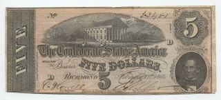 1864 Confederate States $5 Note Cs - 69 [y5637]