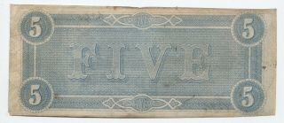1864 Confederate States $5 note CS - 69 [y5637] 2