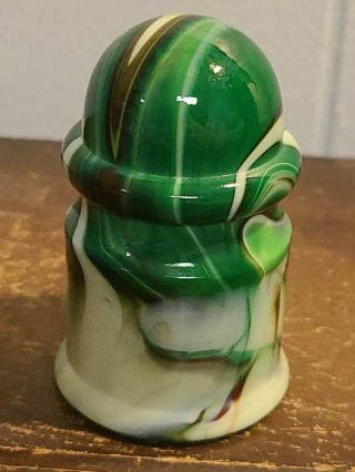 Vintage Akro Agate Mini Insulator Green And White Swirl