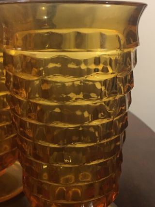 Set of 6 Vintage Amber Cubist Indiana WHITEHALL ICE TEA WATER Footed Glasses 2