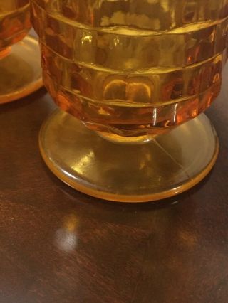 Set of 6 Vintage Amber Cubist Indiana WHITEHALL ICE TEA WATER Footed Glasses 3