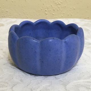 Vintage Niloak Pottery Bowl Matte Blue Scalloped Edge