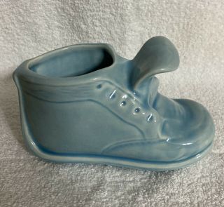 Vintage Mccoy Pottery Blue Baby Shoe Planter Vase