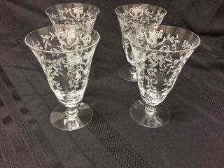 4 Vintage Fostoria Navarre Crystal Etched Water Goblets 5 5/8 "