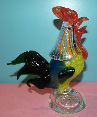 Vintage Murano Italy Glass Rooster 11 " Tall,  Bubble Base