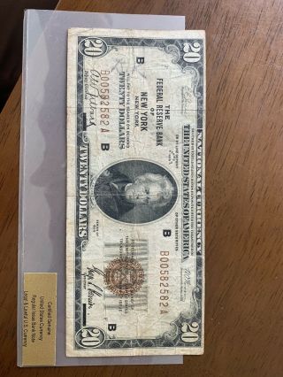 1929 Twenty Dollar $20 National Currency Bank Note York York Brown Seal